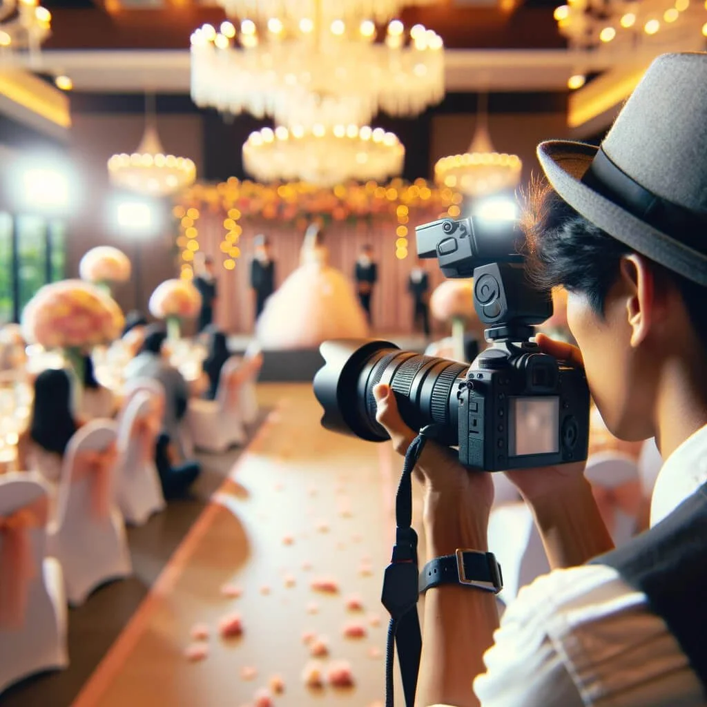 Group of people celebrating together at an indoor wedding event, captured with joy, lighting, and vibrant storytelling through Best Wedding Photography Hyderabad.