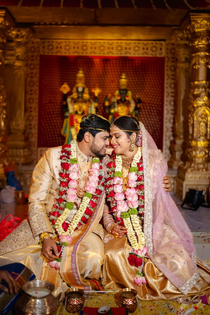 Engagement, Wedding, and Reception Photography capturing traditional South Indian bridal elegance and emotional wedding moments
